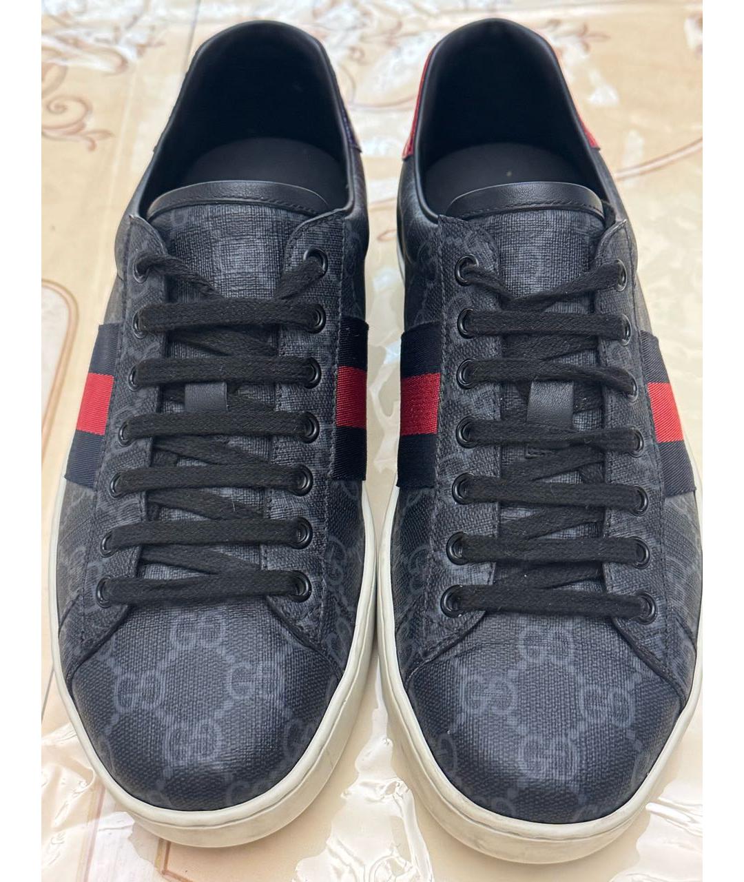 GUCCI Антрацитовые кожаные низкие кроссовки / кеды, фото 2