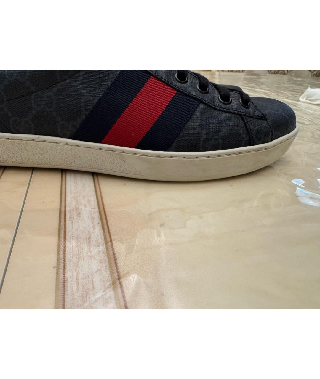 GUCCI Антрацитовые кожаные низкие кроссовки / кеды, фото 7