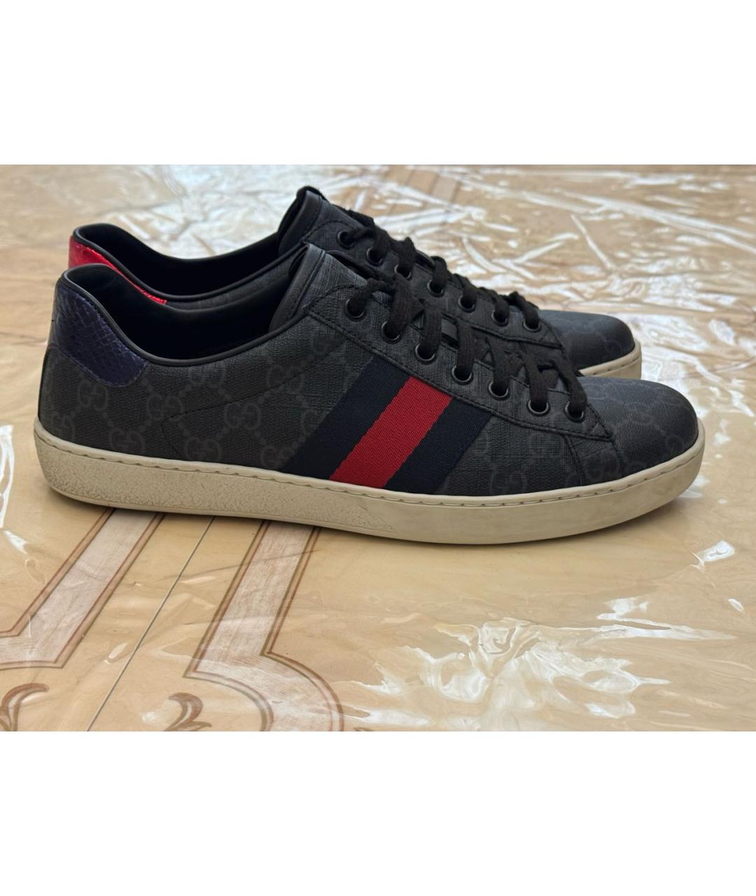 GUCCI Антрацитовые кожаные низкие кроссовки / кеды, фото 8