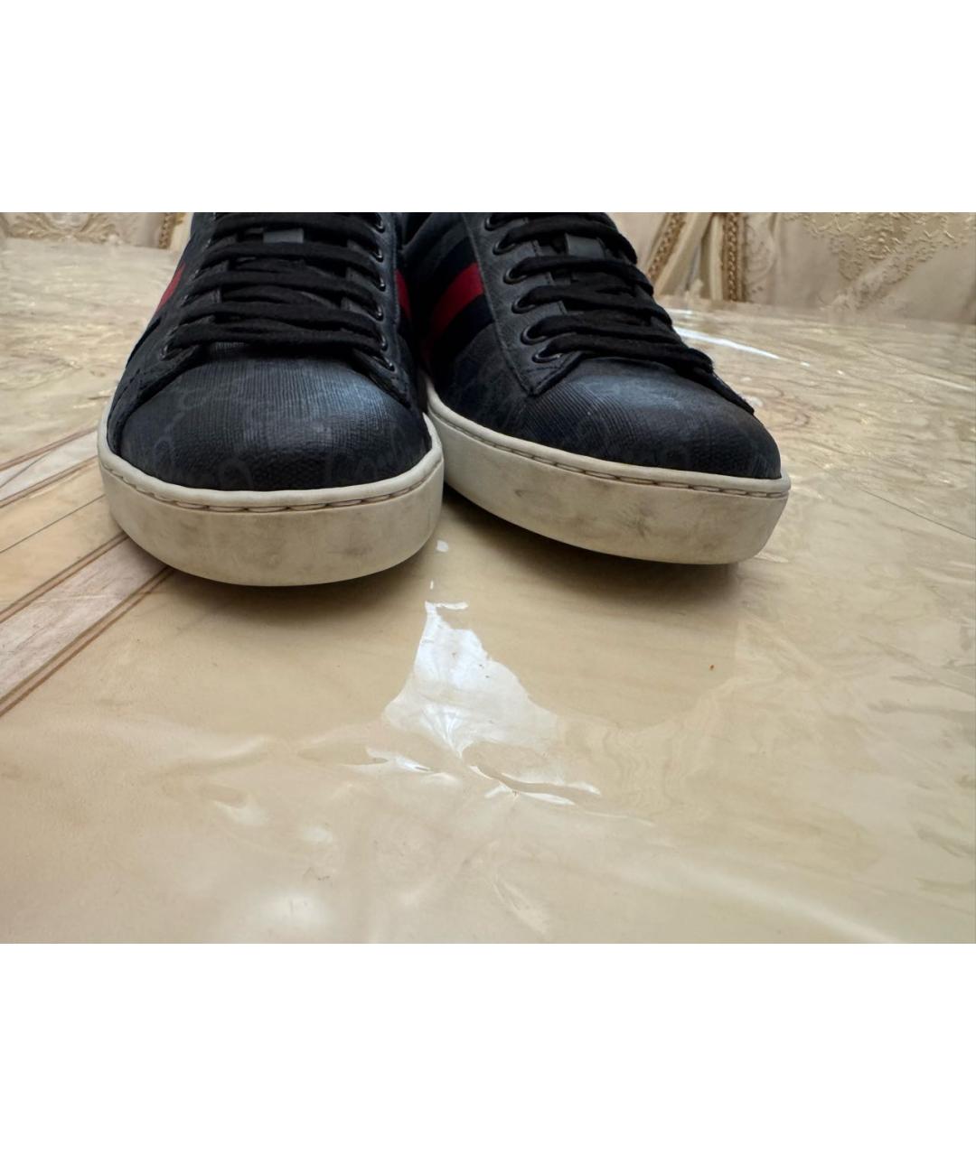 GUCCI Антрацитовые кожаные низкие кроссовки / кеды, фото 6
