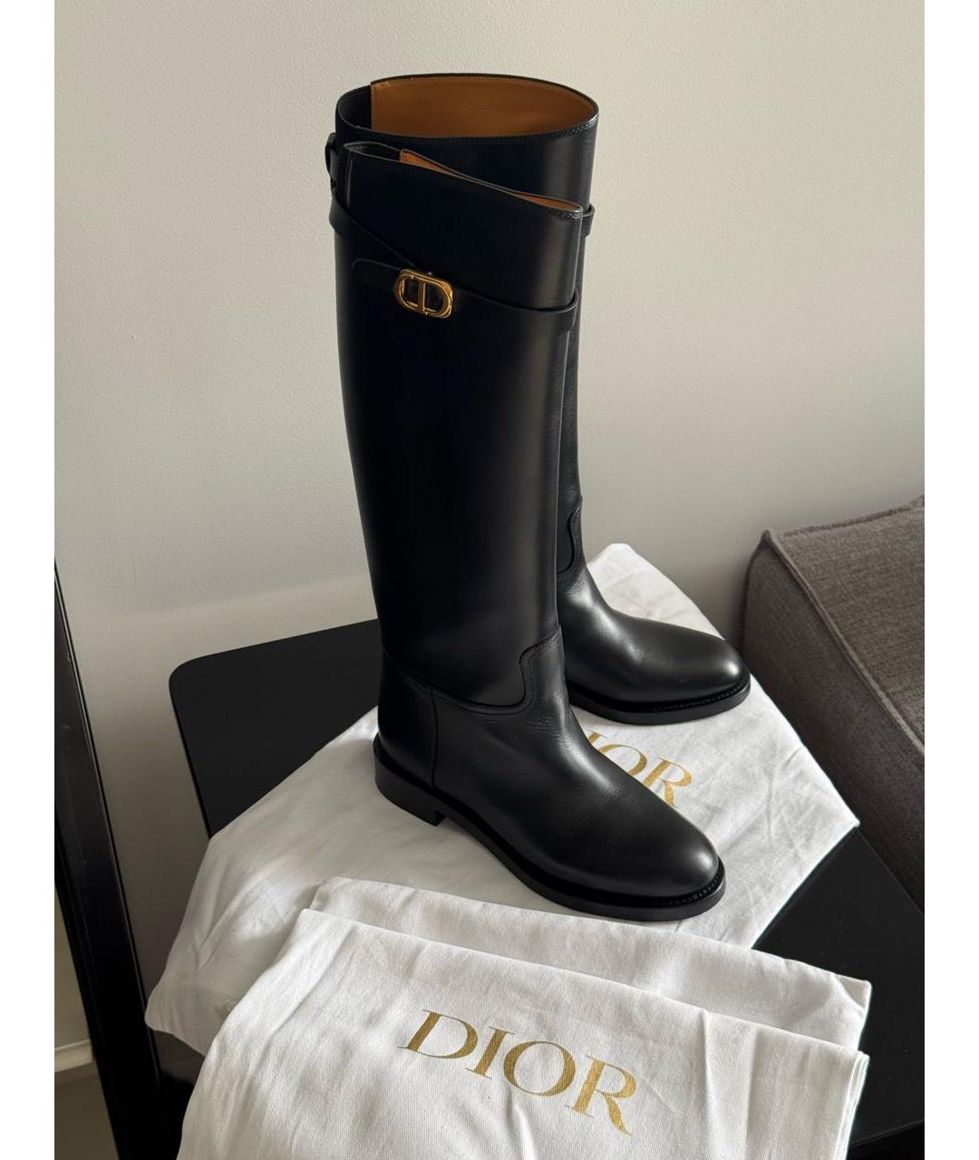 CHRISTIAN DIOR Черные кожаные сапоги, фото 2