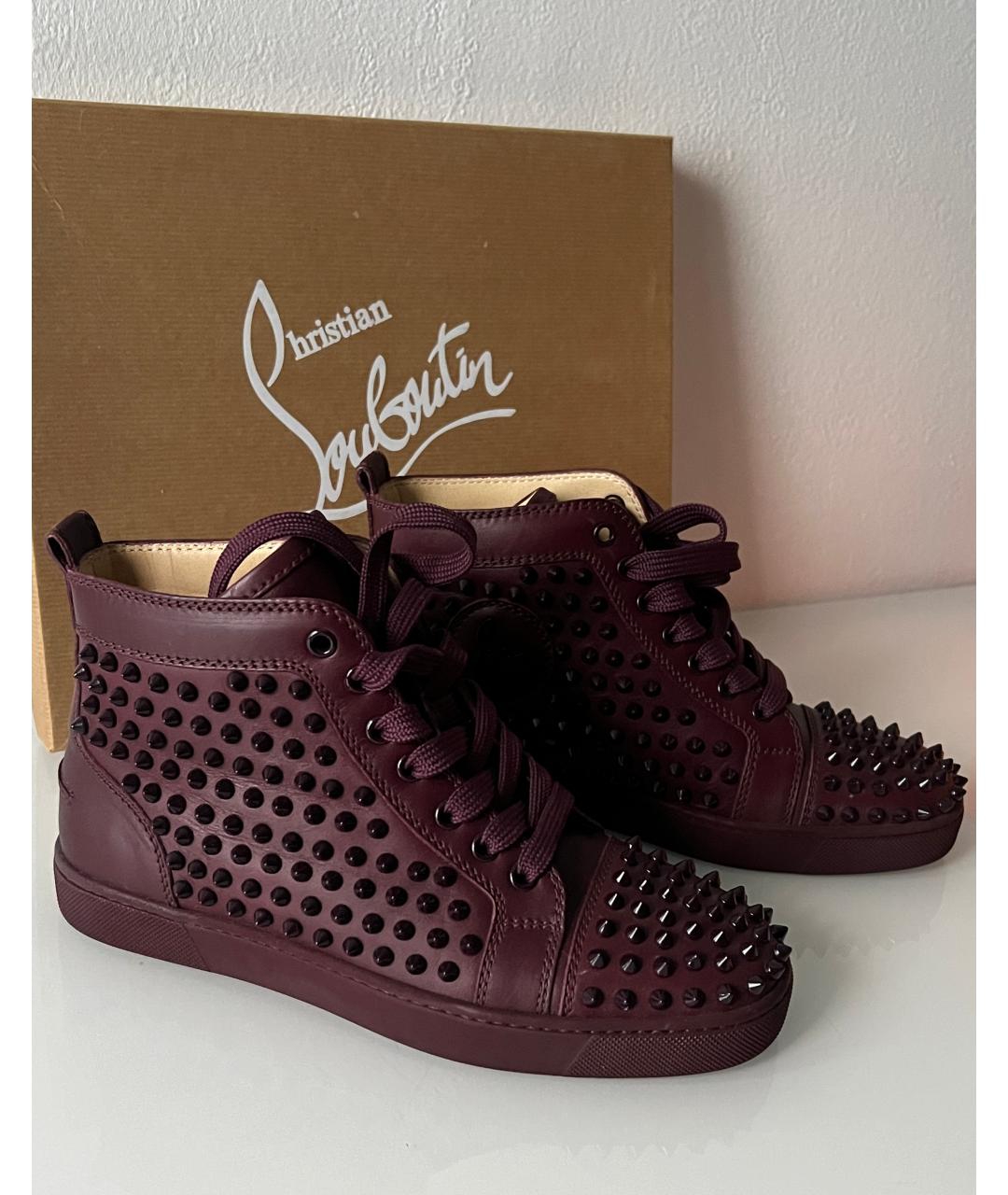 CHRISTIAN LOUBOUTIN Бордовые кожаные кеды, фото 5