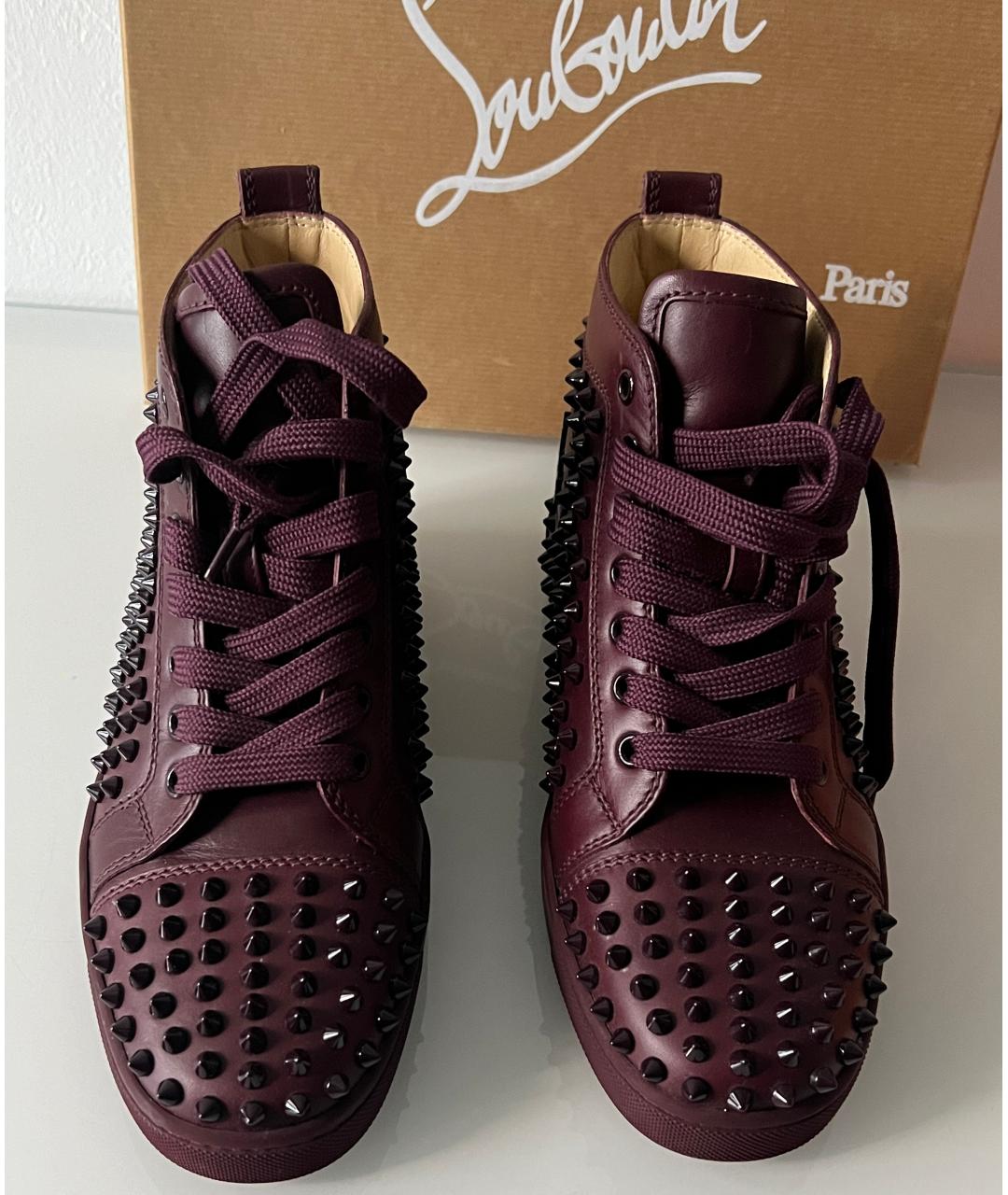 CHRISTIAN LOUBOUTIN Бордовые кожаные кеды, фото 2