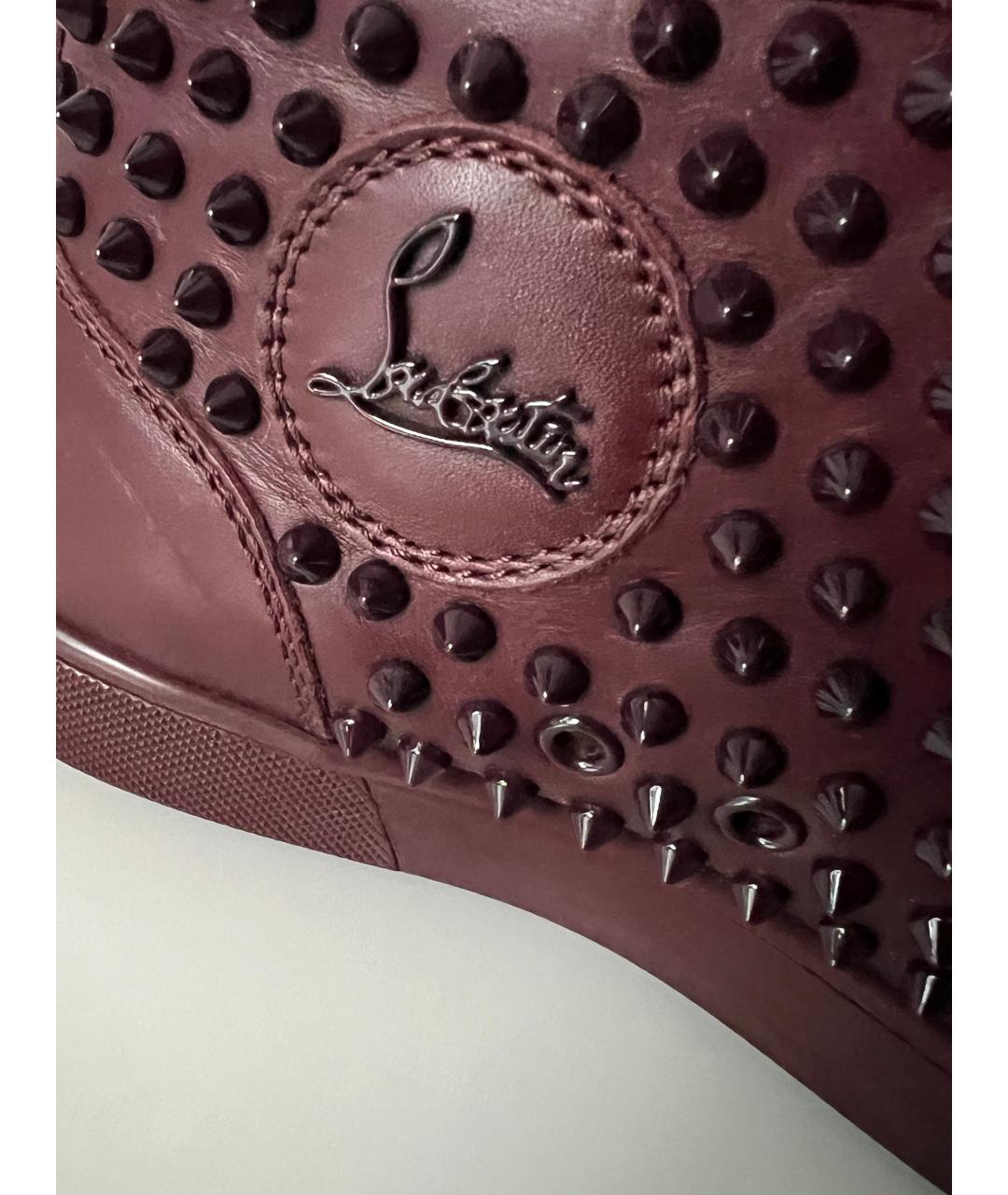 CHRISTIAN LOUBOUTIN Бордовые кожаные кеды, фото 3