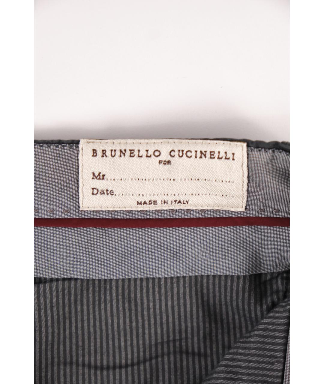 BRUNELLO CUCINELLI Серые хлопковые классические брюки, фото 3