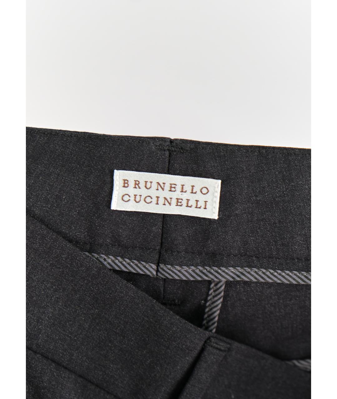 BRUNELLO CUCINELLI Серые шерстяные брюки узкие, фото 3