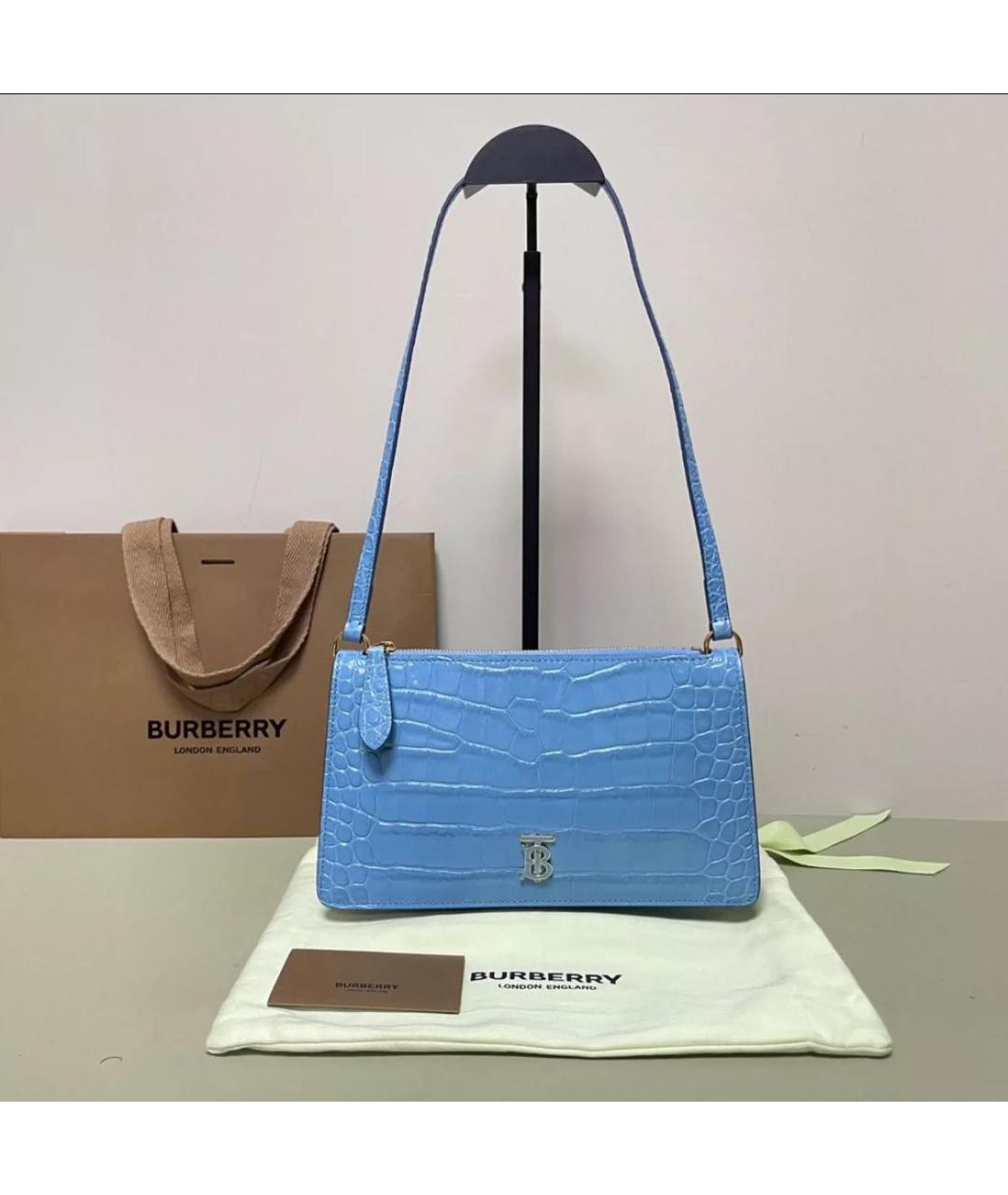 BURBERRY Голубая сумка с короткими ручками из лакированной кожи, фото 2