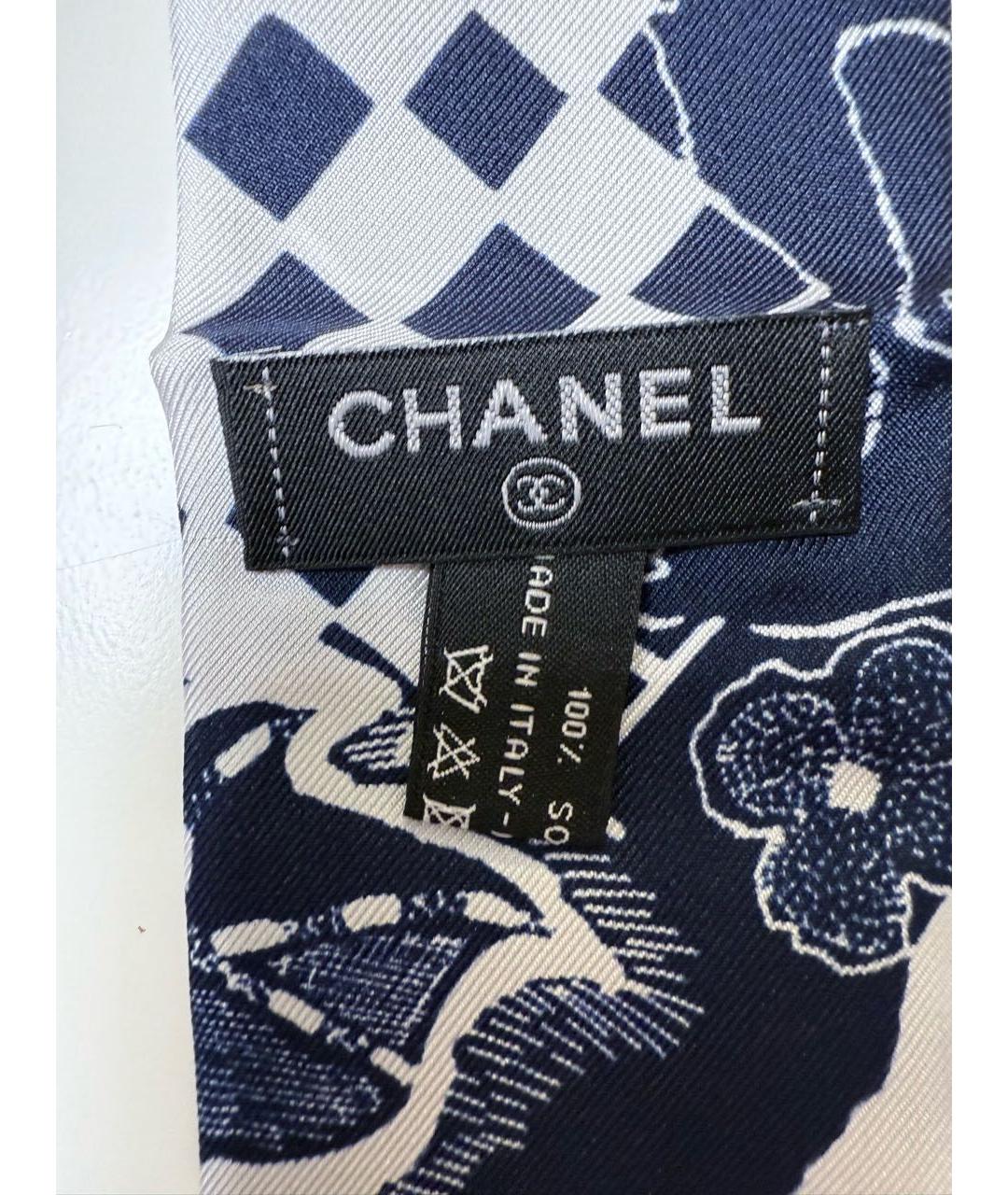 CHANEL Темно-синий шелковый шарф, фото 5