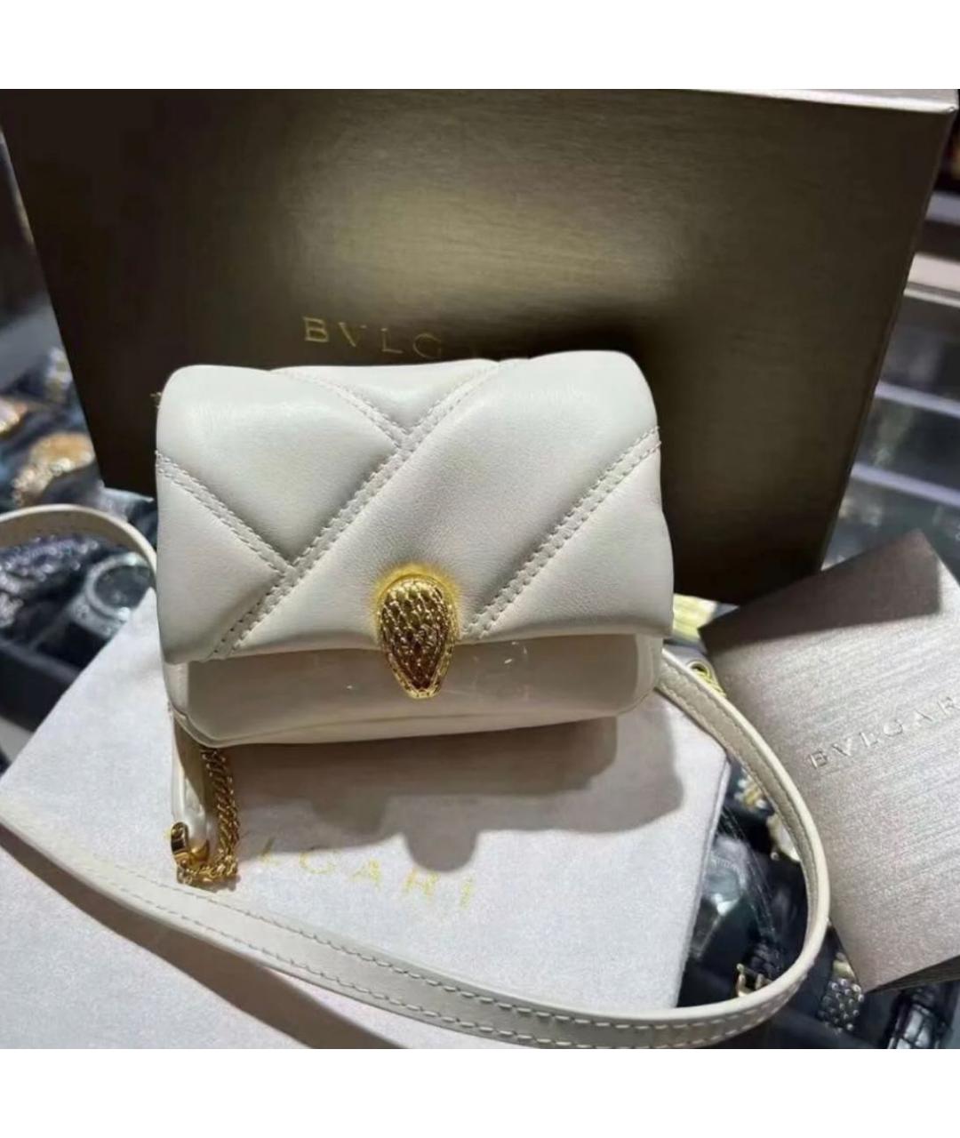 BVLGARI Белая кожаная сумка через плечо, фото 3