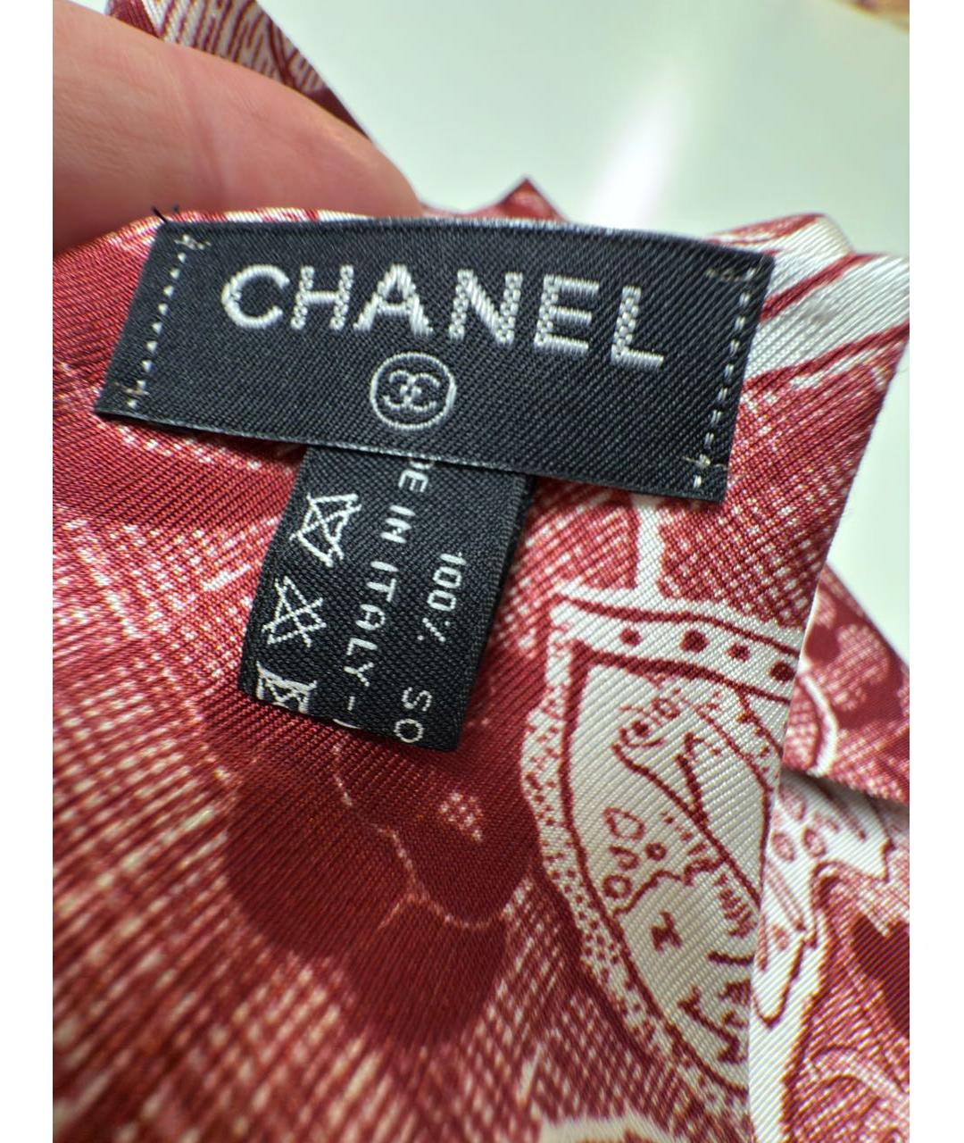 CHANEL Бордовый шелковый шарф, фото 4