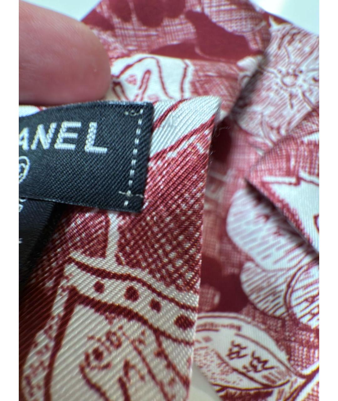 CHANEL Бордовый шелковый шарф, фото 6