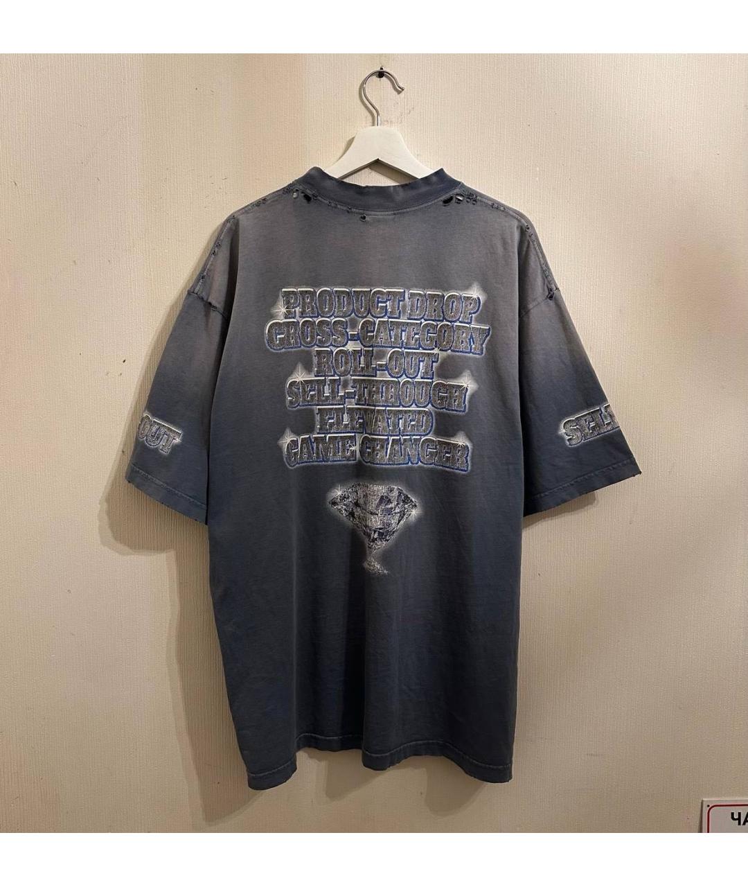 BALENCIAGA Голубая хлопковая футболка, фото 2
