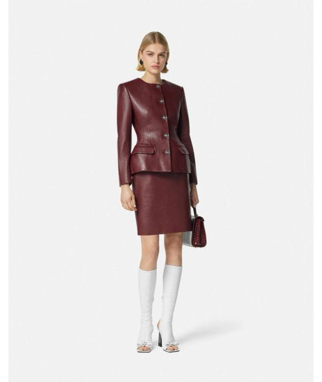 VERSACE Бордовая кожаная юбка мини, фото 6
