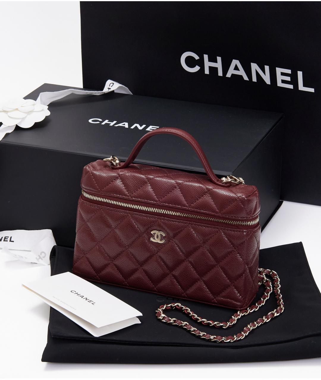 CHANEL Бордовая кожаная сумка с короткими ручками, фото 4