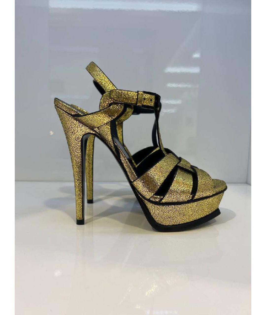 SAINT LAURENT Золотые босоножки, фото 4