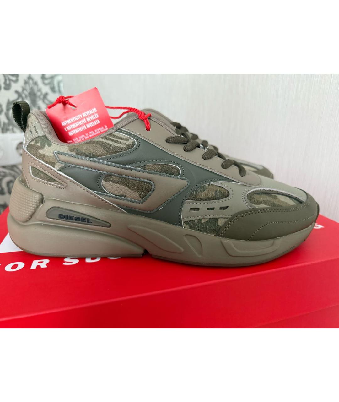 DIESEL Хаки низкие кроссовки / кеды из искусственной кожи, фото 5