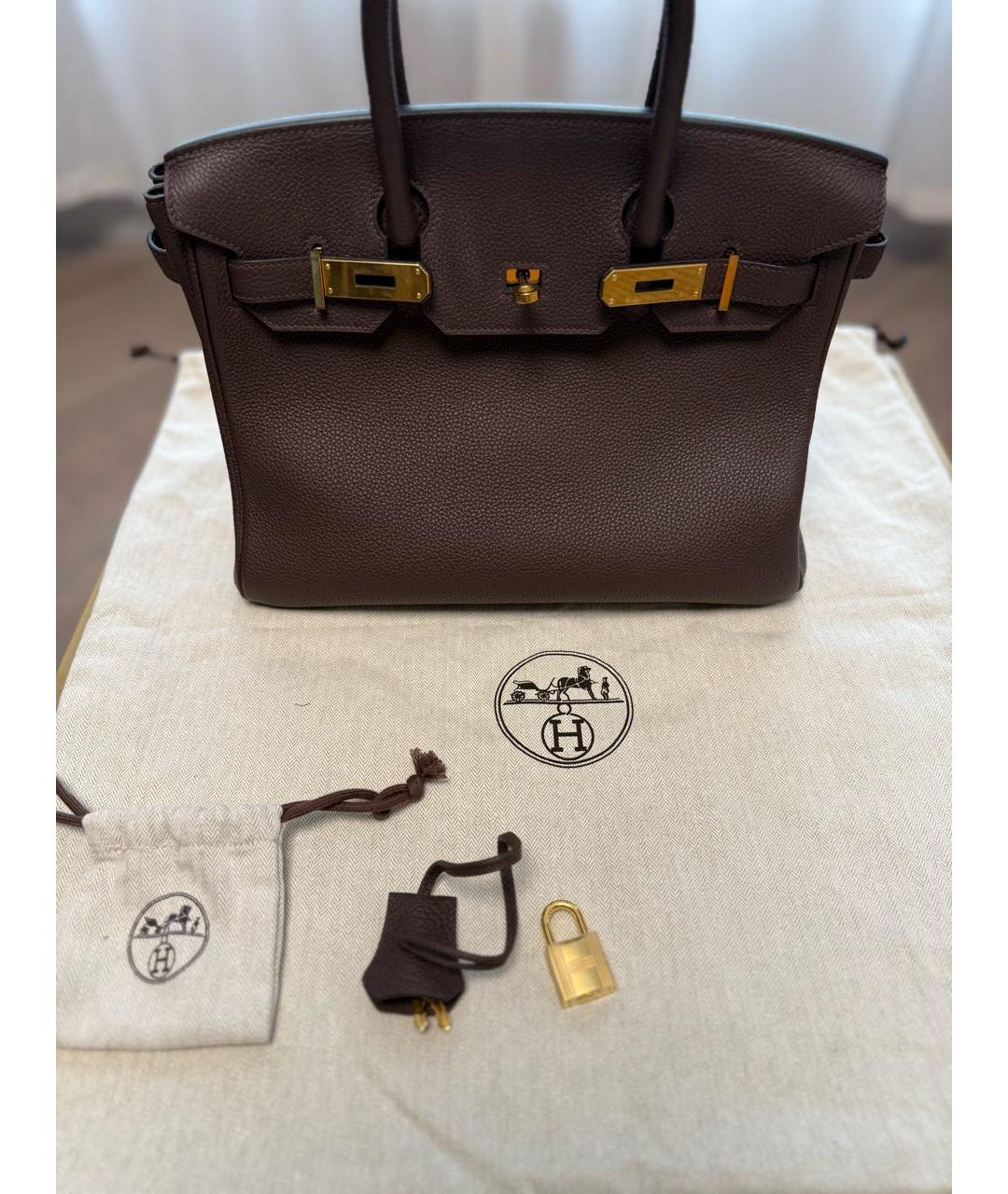 HERMES Коричневая кожаная сумка с короткими ручками, фото 8