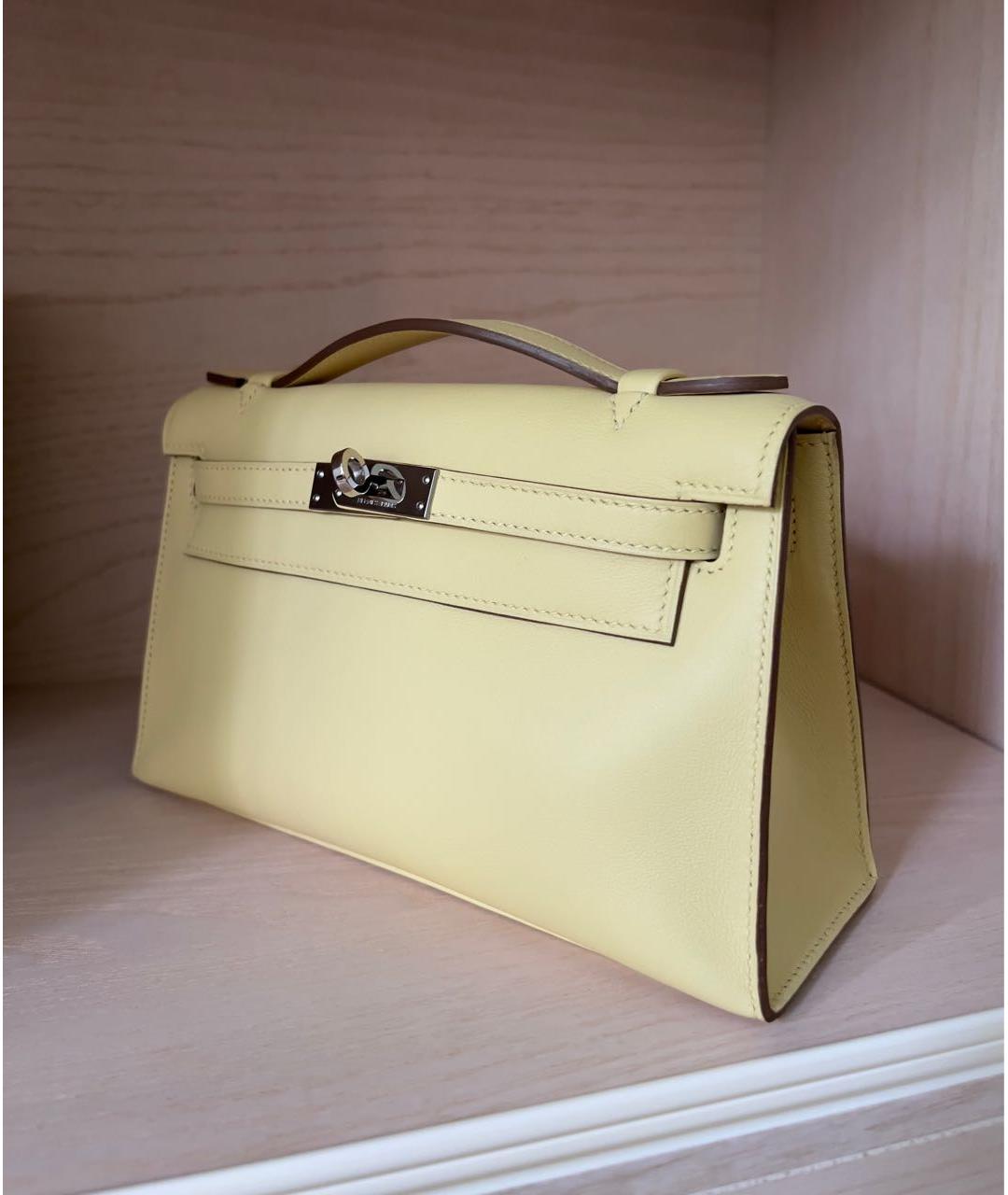 HERMES Желтая кожаная сумка с короткими ручками, фото 2