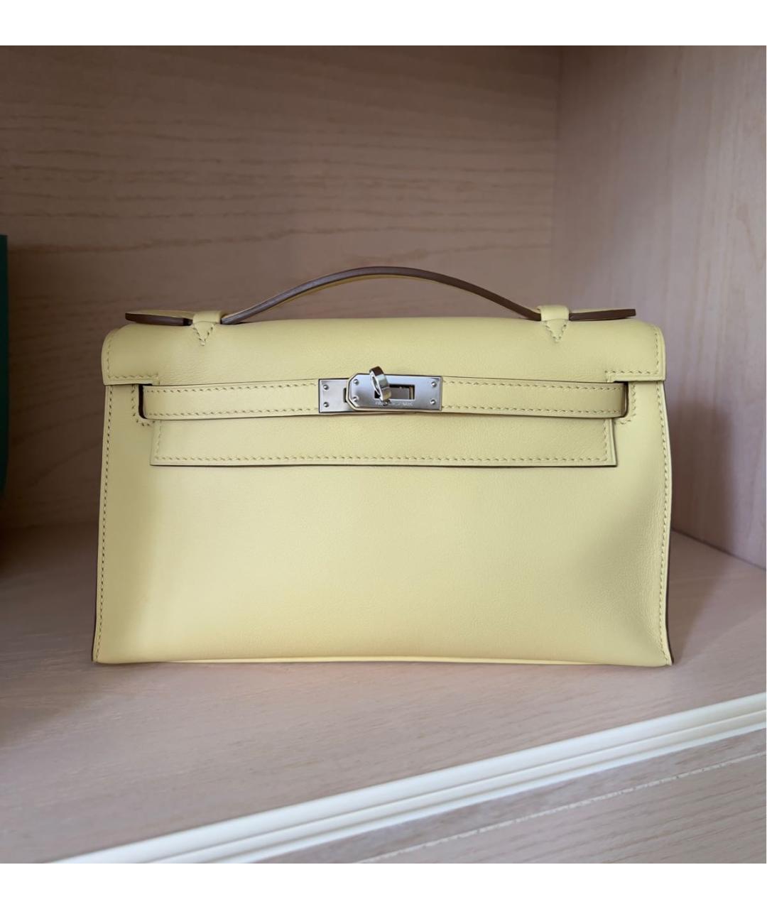 HERMES Желтая кожаная сумка с короткими ручками, фото 5