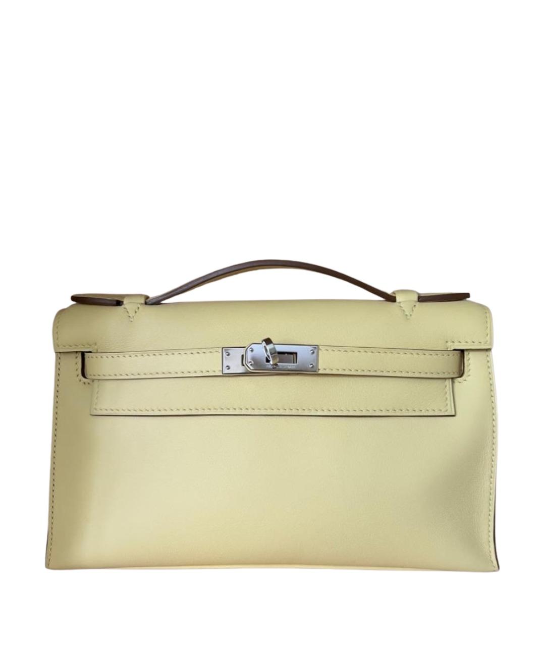 HERMES Желтая кожаная сумка с короткими ручками, фото 1