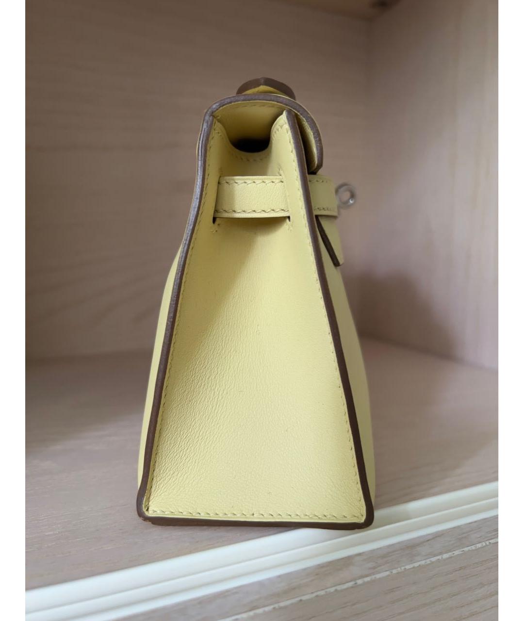 HERMES Желтая кожаная сумка с короткими ручками, фото 3