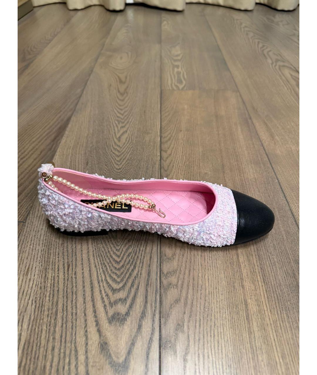CHANEL Розовые текстильные балетки, фото 6