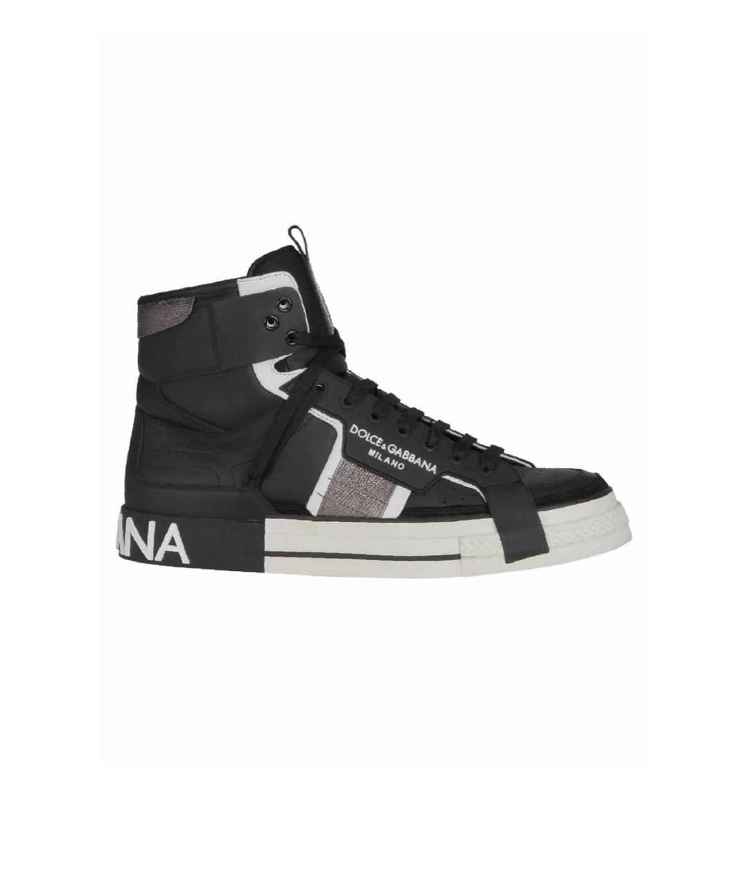 DOLCE&GABBANA Черные кожаные высокие кроссовки / кеды, фото 1