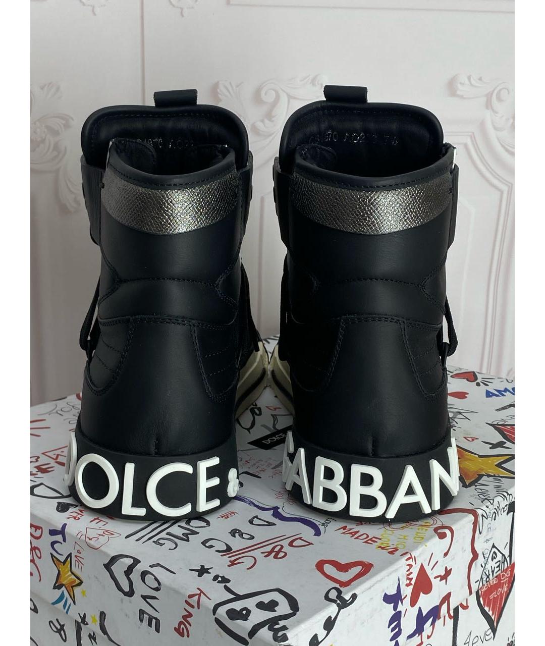 DOLCE&GABBANA Черные кожаные высокие кроссовки / кеды, фото 4
