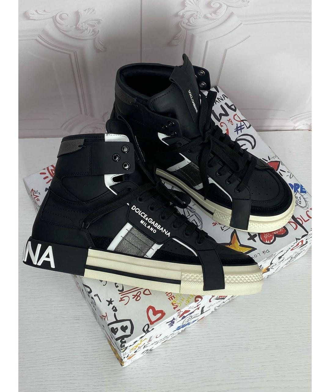 DOLCE&GABBANA Черные кожаные высокие кроссовки / кеды, фото 5