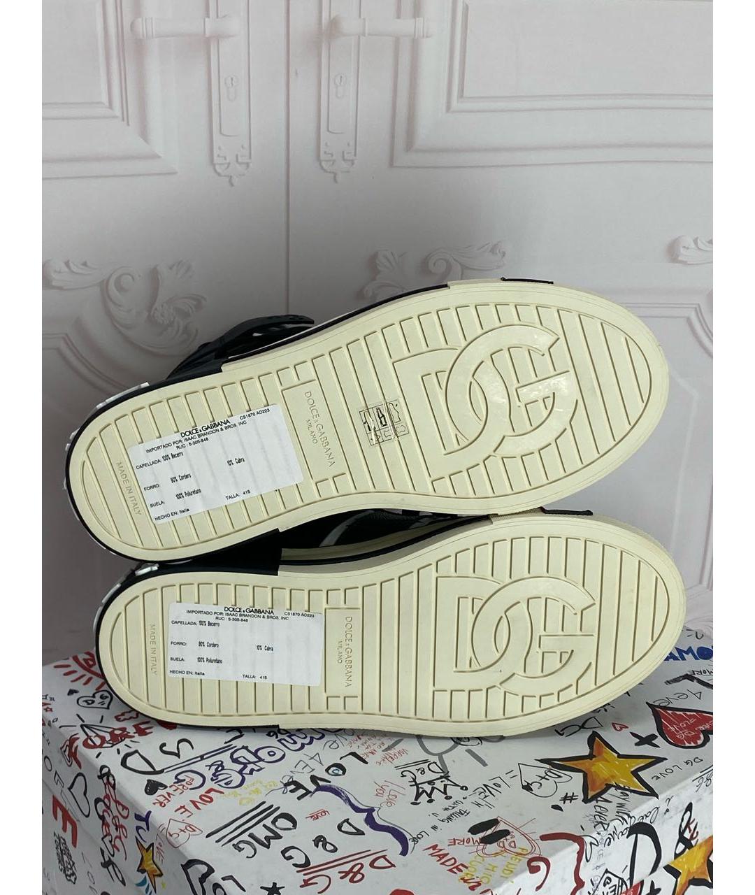 DOLCE&GABBANA Черные кожаные высокие кроссовки / кеды, фото 6