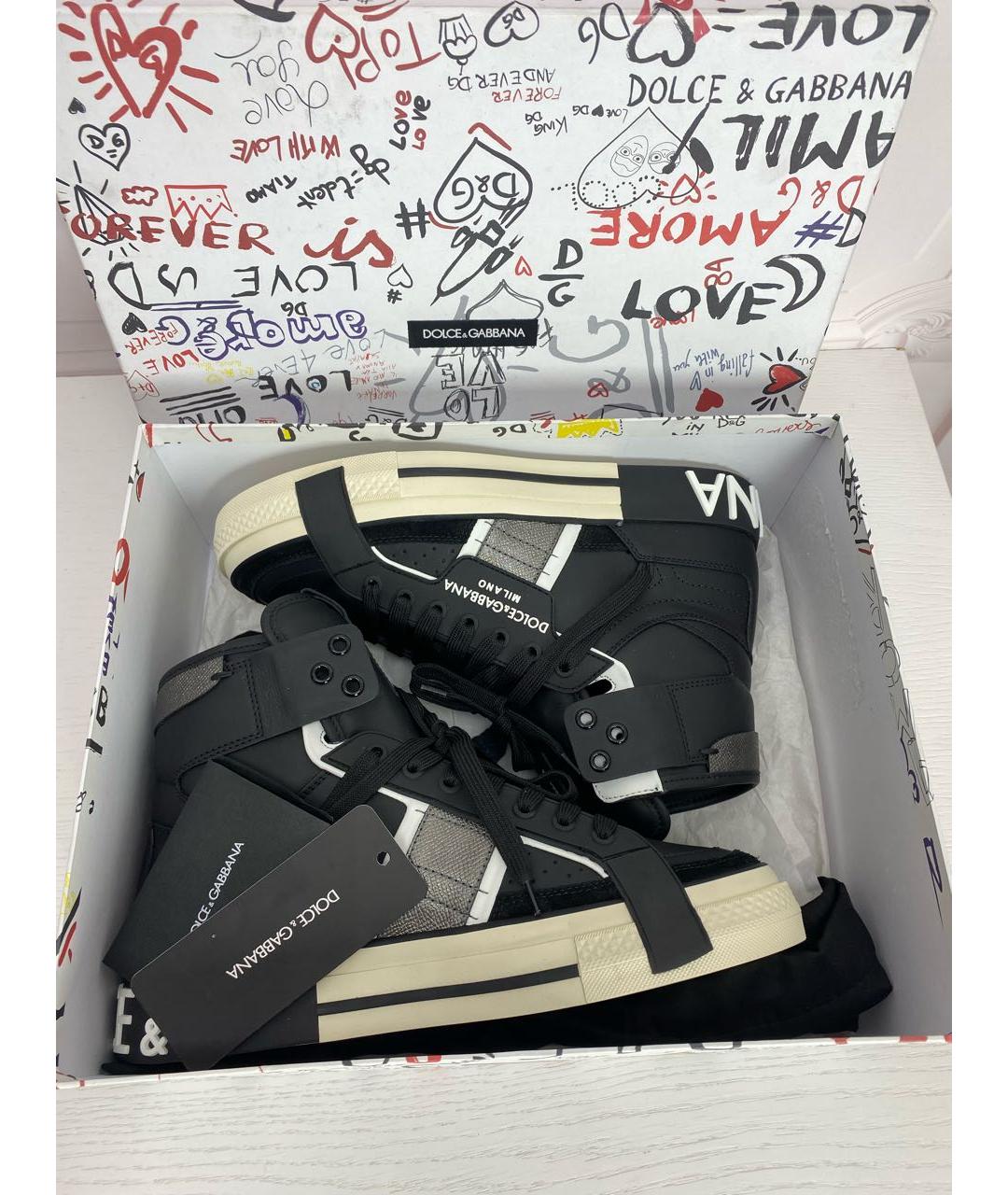 DOLCE&GABBANA Черные кожаные высокие кроссовки / кеды, фото 7