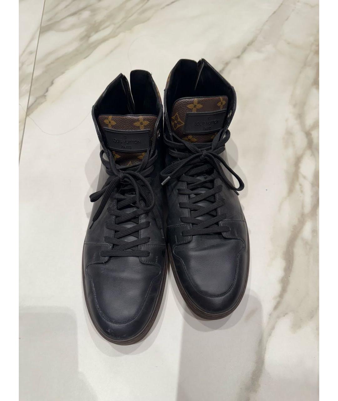 LOUIS VUITTON Черные кожаные высокие кроссовки / кеды, фото 2