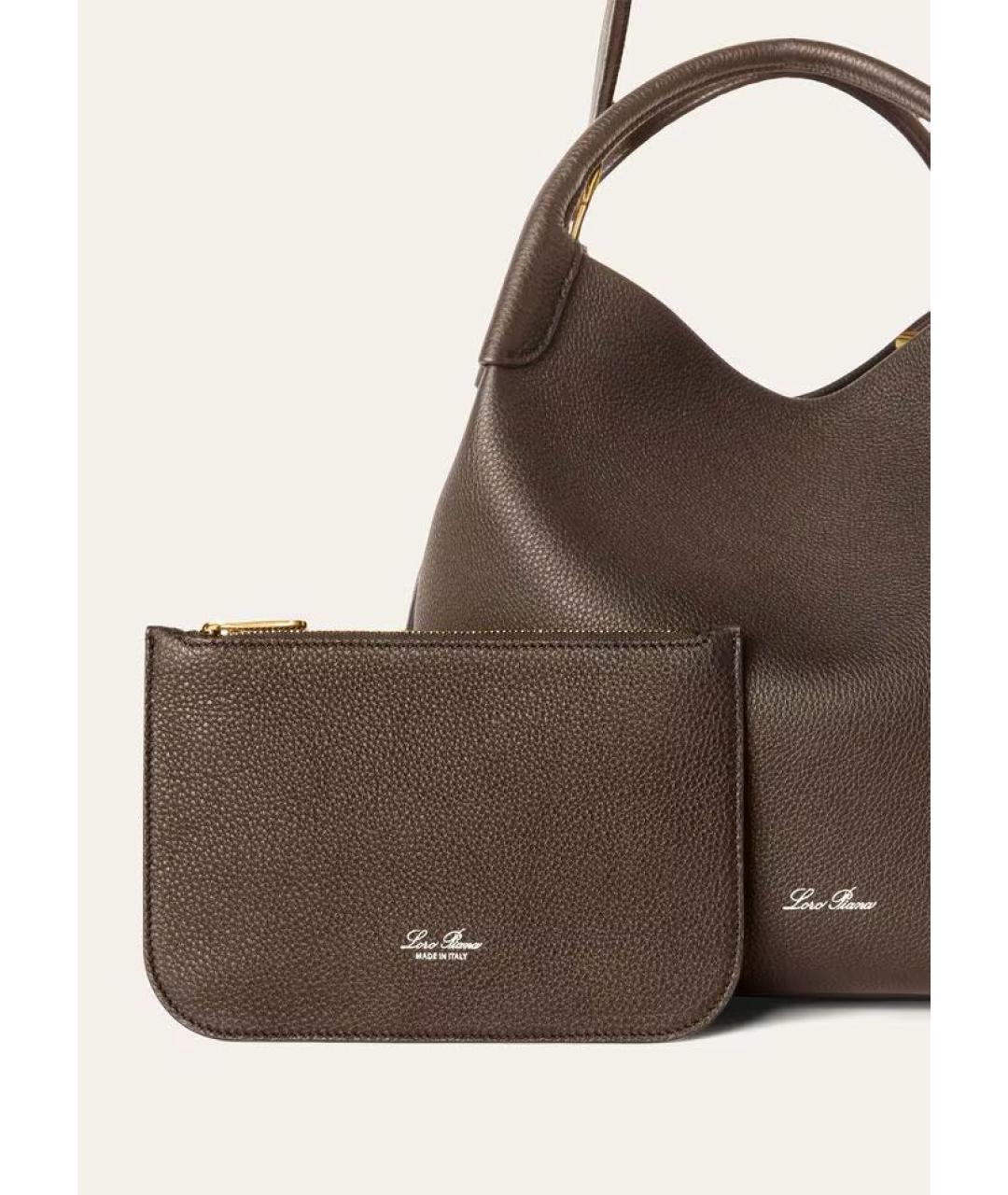 LORO PIANA Коричневая кожаная сумка тоут, фото 4