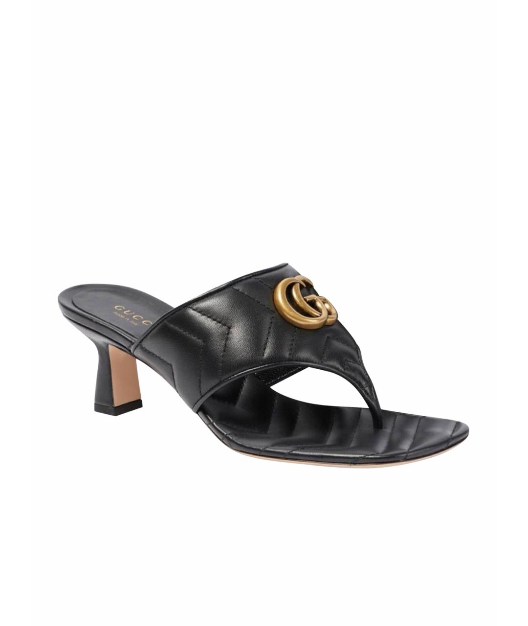 GUCCI Черные кожаные сабо, фото 1