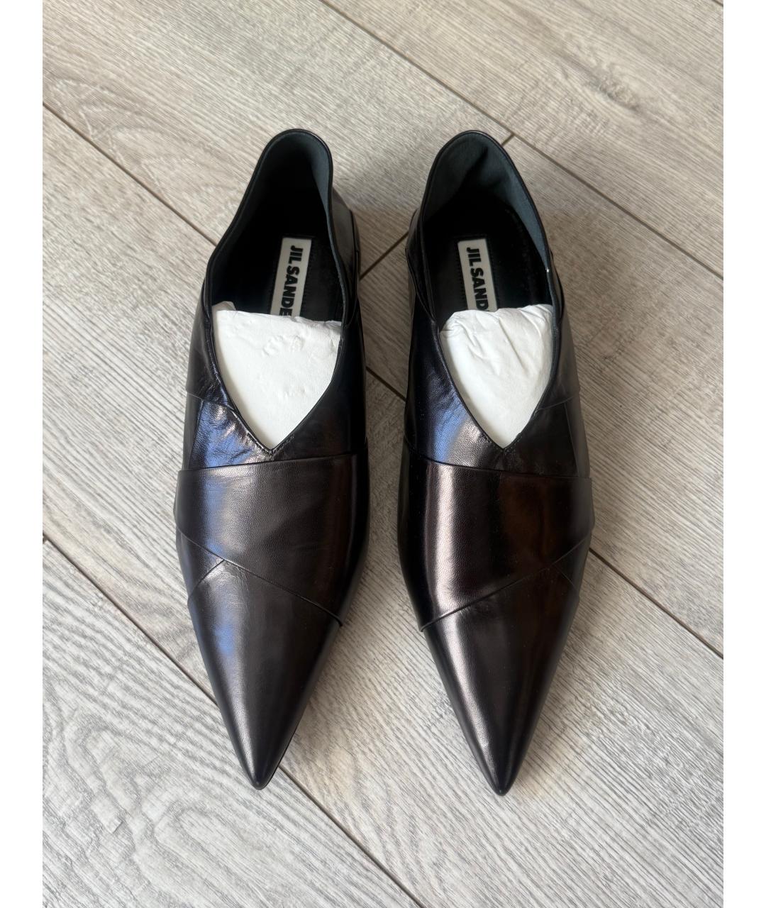 JIL SANDER Черные кожаные балетки, фото 2