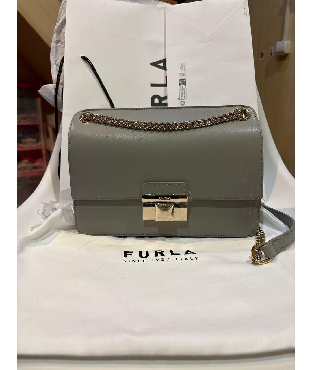 FURLA Антрацитовая кожаная сумка через плечо, фото 5