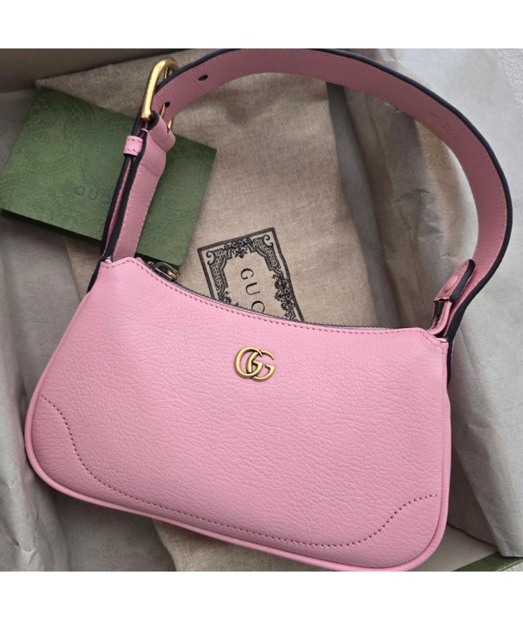 GUCCI Розовая кожаная сумка с короткими ручками, фото 2