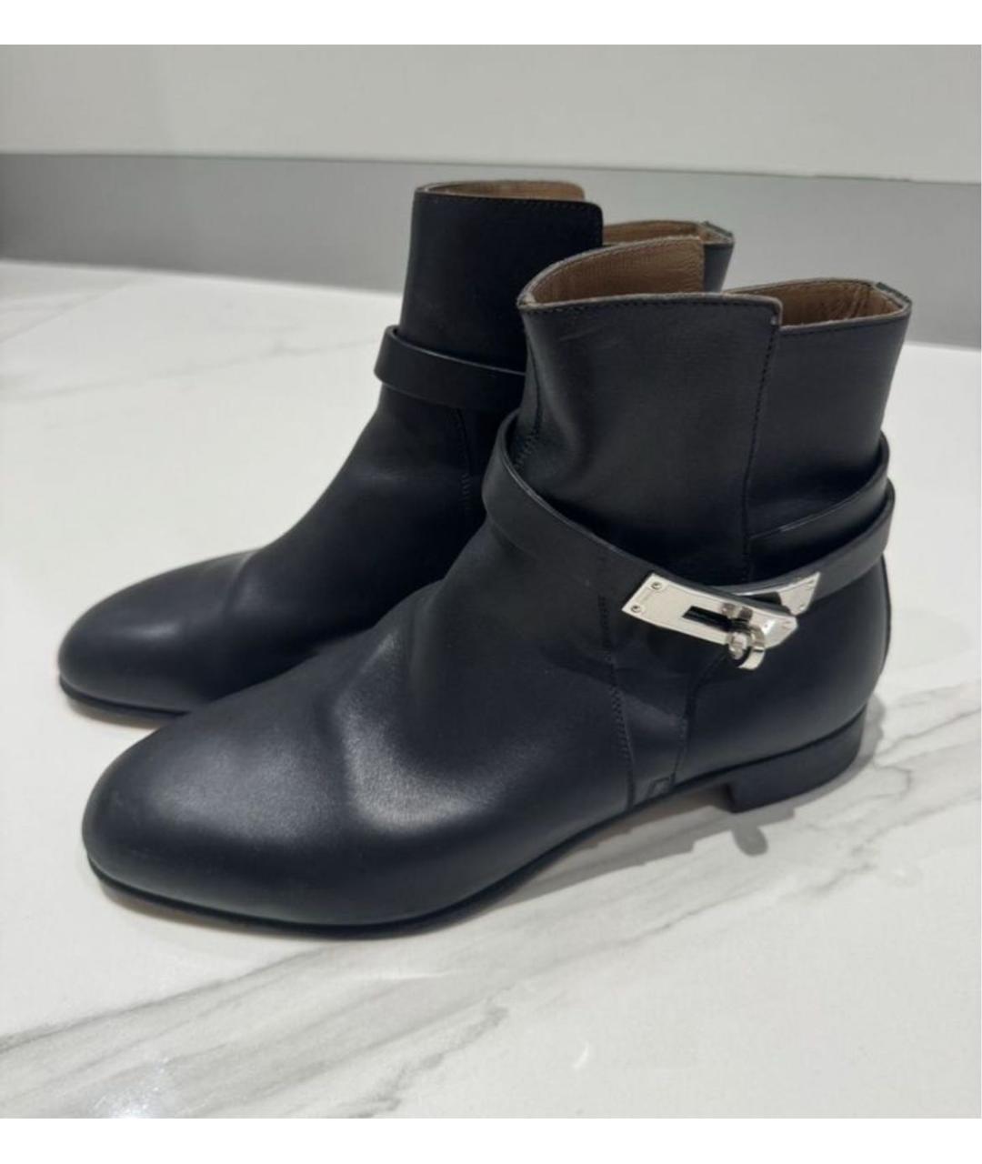 HERMES Черные кожаные полусапоги, фото 3