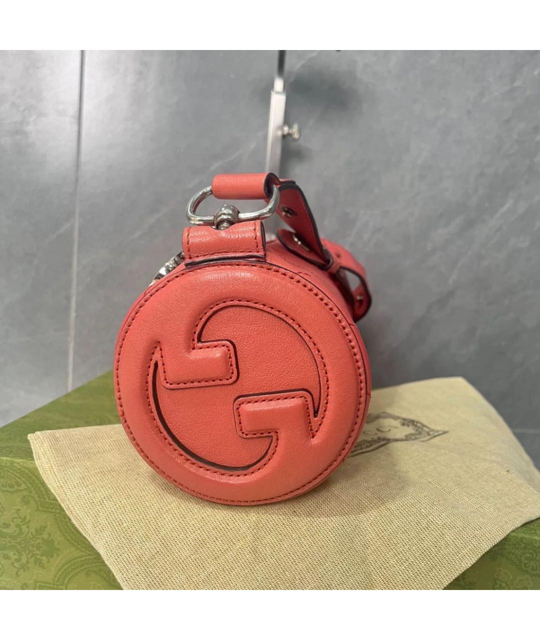 GUCCI Коралловая кожаная сумка с короткими ручками, фото 4