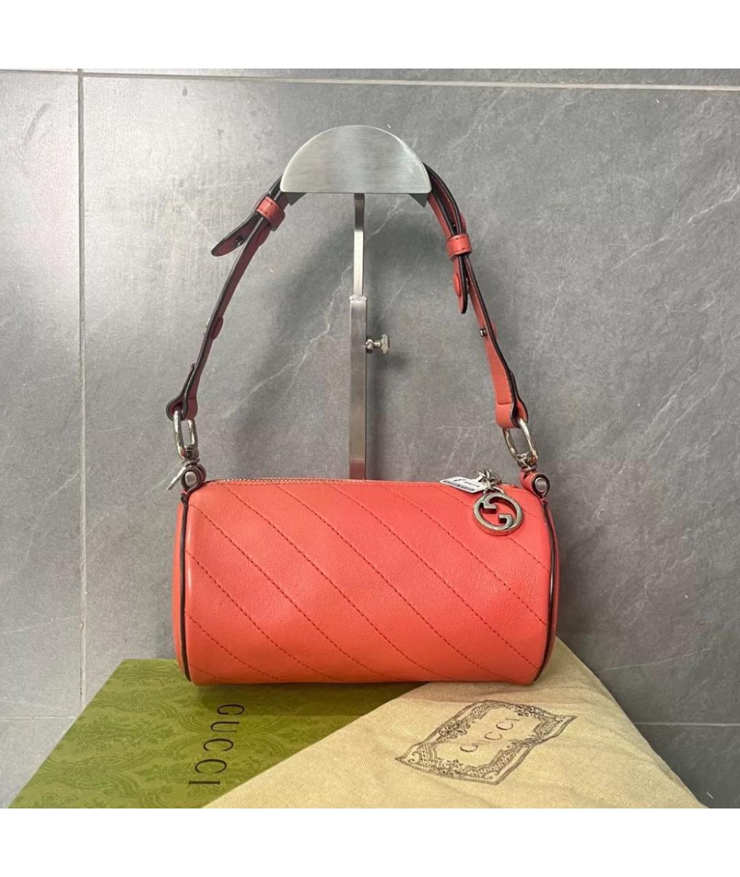 GUCCI Коралловая кожаная сумка с короткими ручками, фото 2