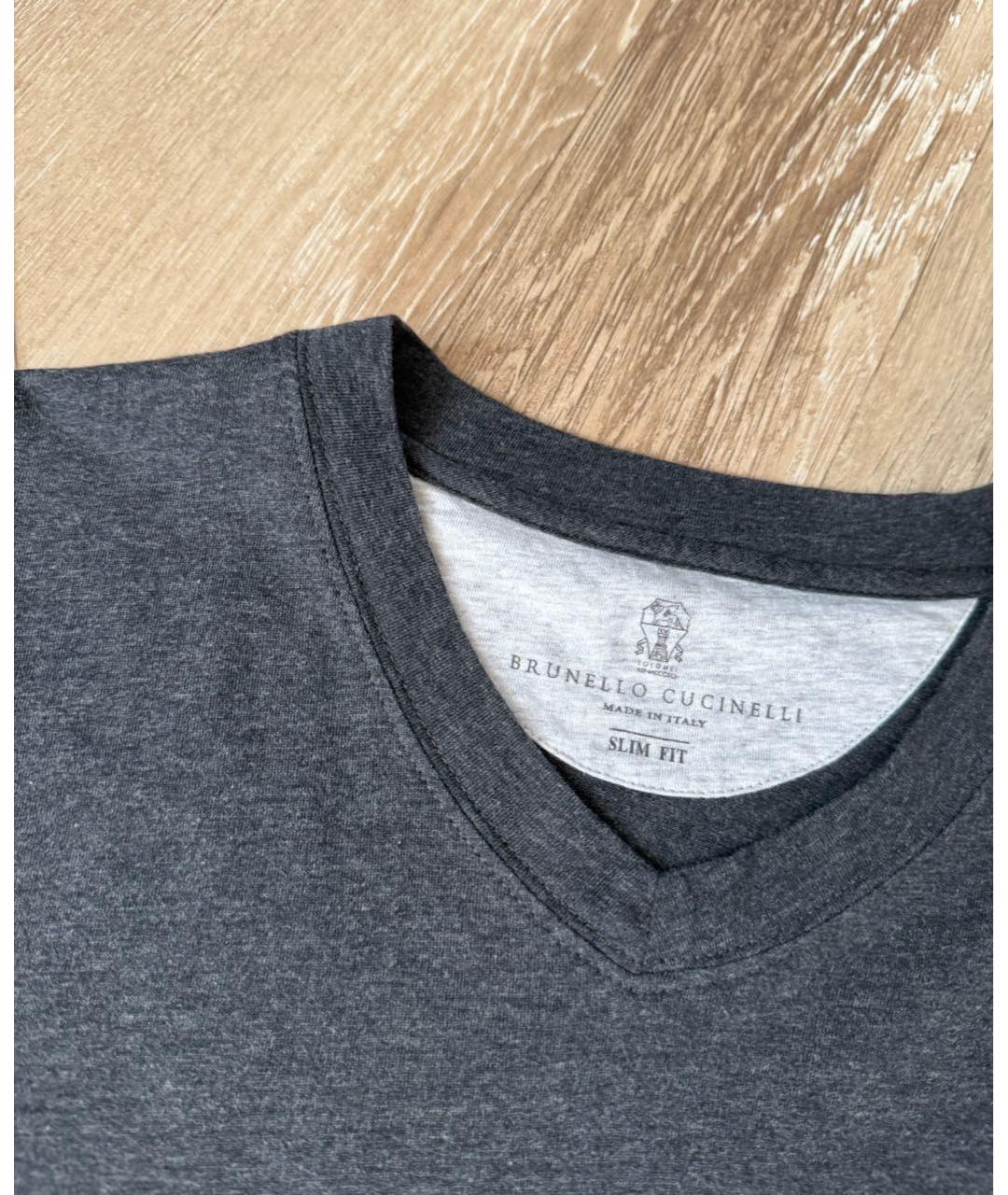 BRUNELLO CUCINELLI Антрацитовая хлопковая футболка, фото 2