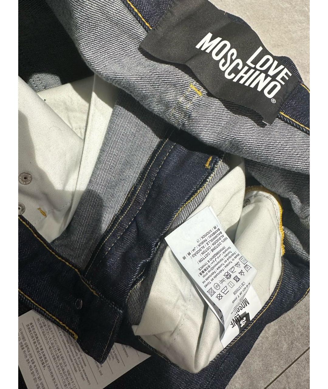 LOVE MOSCHINO Темно-синие хлопковые прямые джинсы, фото 6