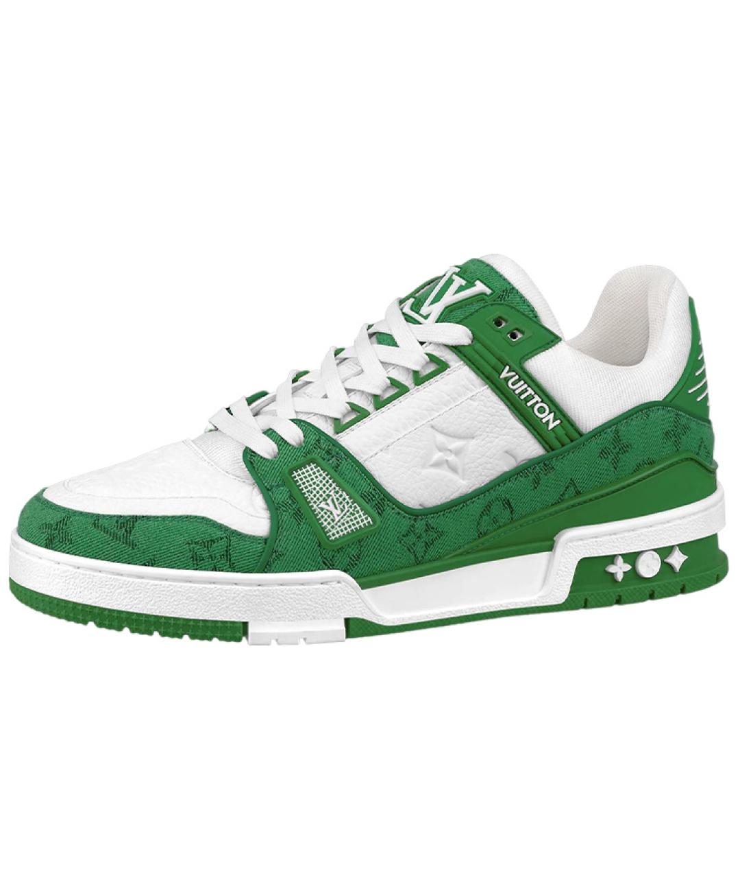 LOUIS VUITTON Зеленые кожаные низкие кроссовки / кеды, фото 2