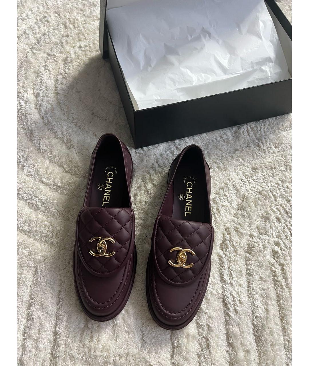 CHANEL Бордовые кожаные лоферы, фото 2
