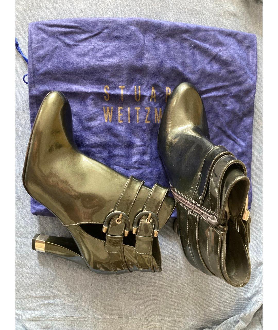 STUART WEITZMAN Хаки ботильоны из лакированной кожи, фото 2