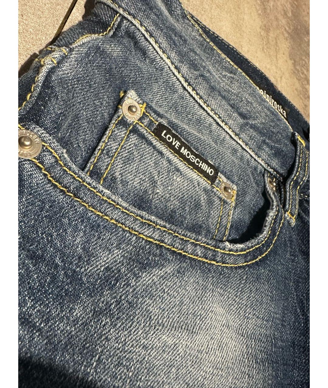LOVE MOSCHINO Синие хлопковые прямые джинсы, фото 4