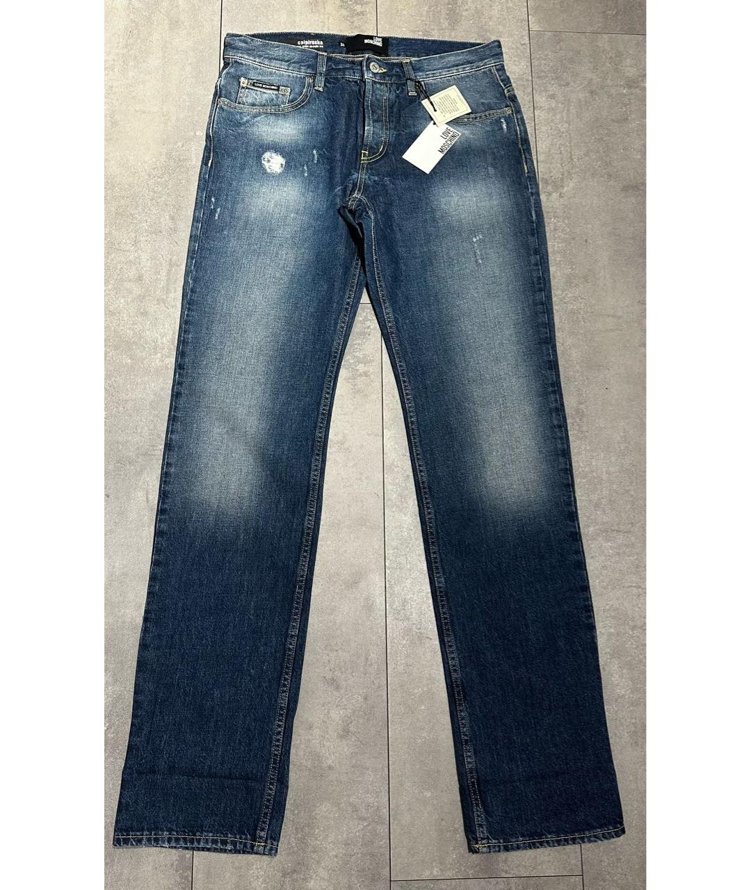 LOVE MOSCHINO Синие хлопковые прямые джинсы, фото 8