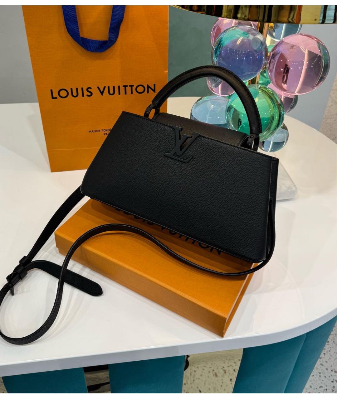 LOUIS VUITTON Черная кожаная сумка с короткими ручками, фото 6