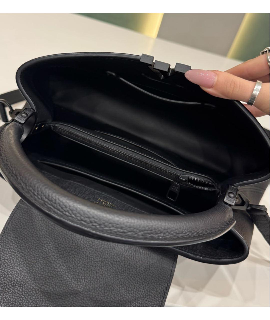 LOUIS VUITTON Черная кожаная сумка с короткими ручками, фото 4