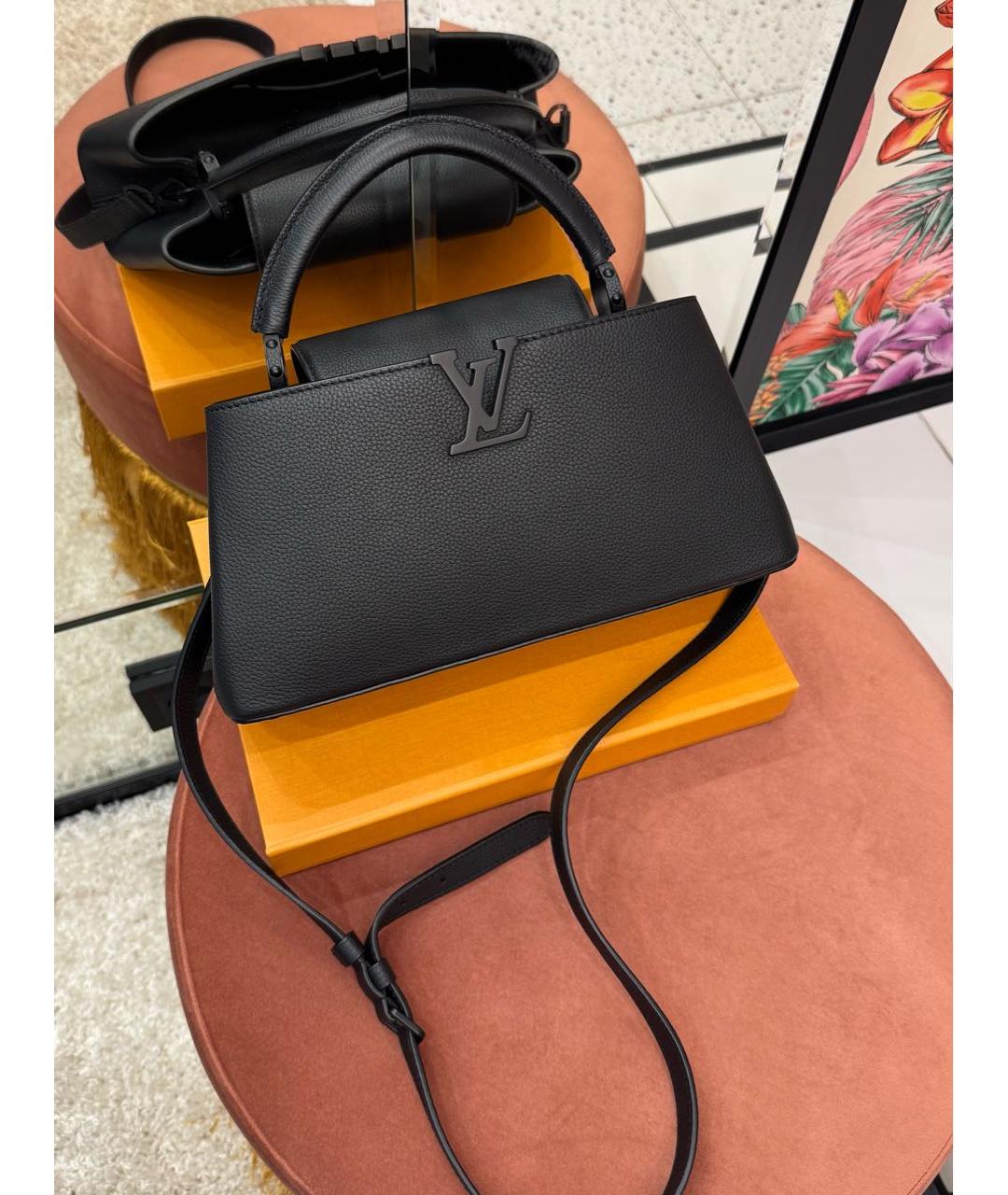 LOUIS VUITTON Черная кожаная сумка с короткими ручками, фото 5